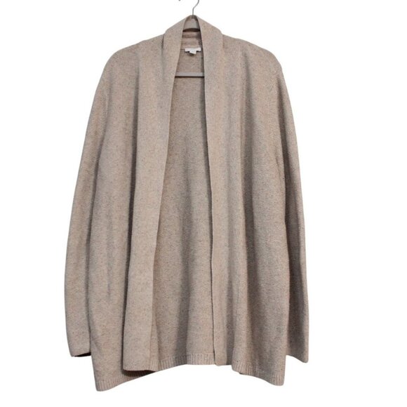 J Jill Cardigan Sweater Size XL Cotton Silk Knit Open Front Beige Minimalist - Picture 1 of 14